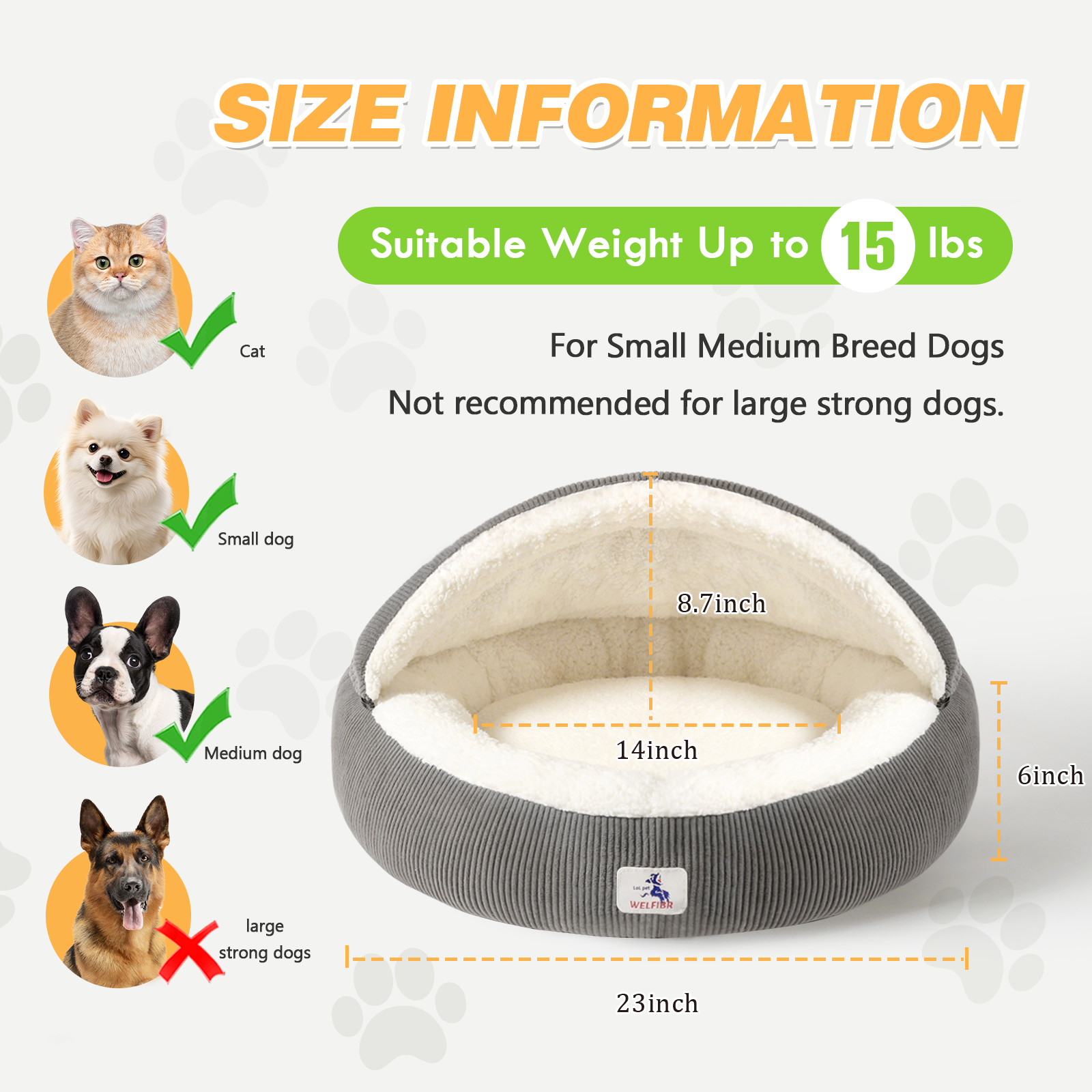 23" Covered Cat Bed Cave for Indoor Cats and Small Dogs - Enclosed Cozy Pet Bed with Hooded Roof for Added Security & Warmth, Washable & Removable Cushion, Anti-Slip Bottom Cat House, Gray